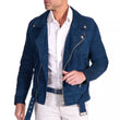 Men's Biker Blue Suede Leather Jacket