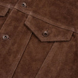 Men's Shirt Collar Dark Brown Suede Leather Trucker Jacket