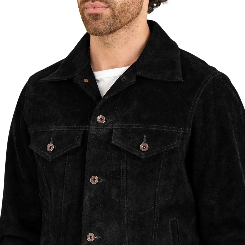 Men's Black Suede Trucker Jacket