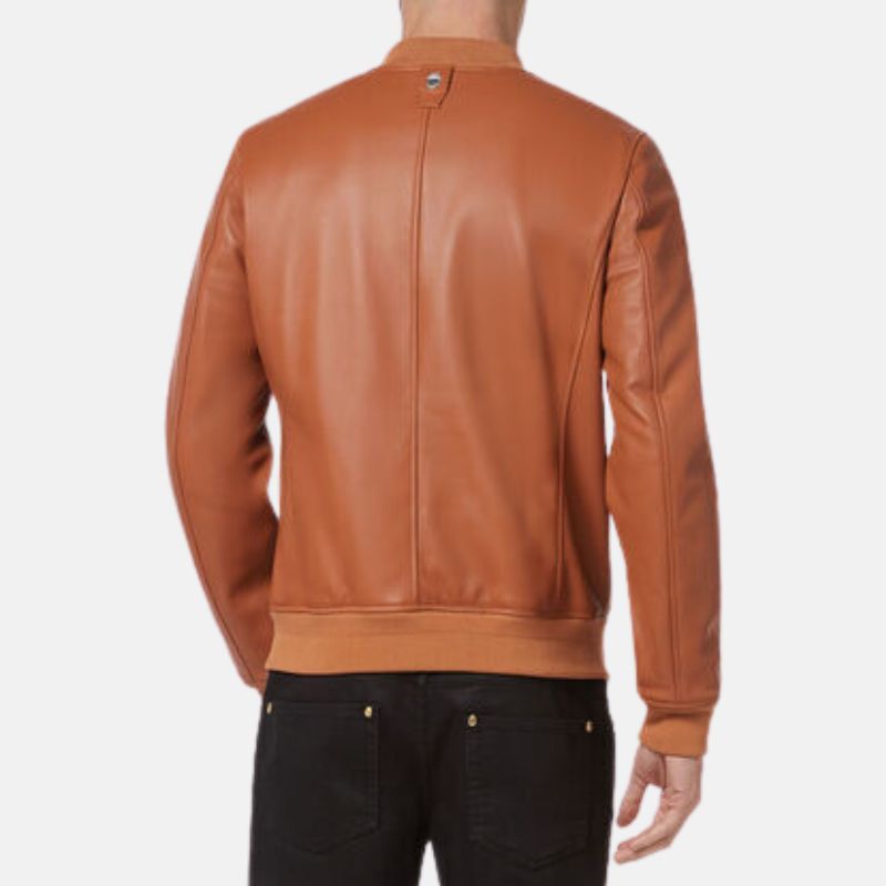 Tan Brown Bomber Leather Jacket For Mens