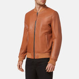 Tan Brown Leather Bomber Jacket Mens