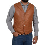 Mens Real Leather Traditional Waistcoat Biker Vest