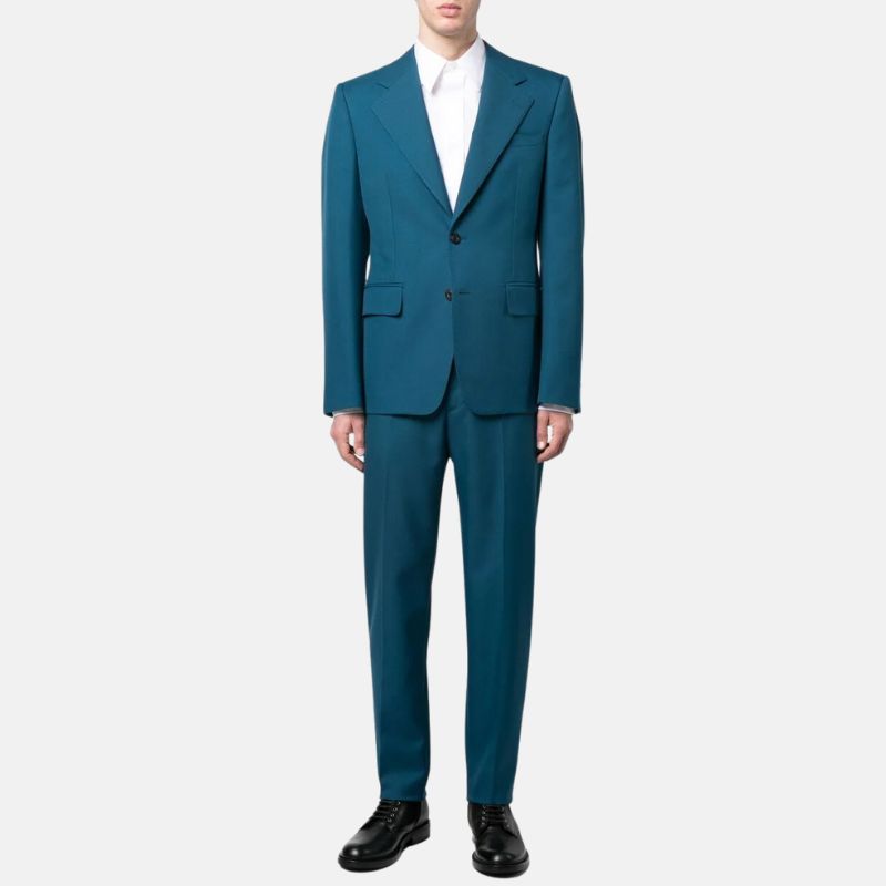 Teal Blue Tailored Fit 2 Piece Suit For Men