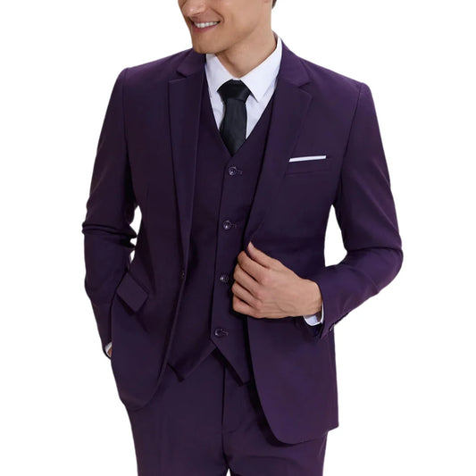 Slim fit Purple Men’s Three Piece Suit with Notch Lapel