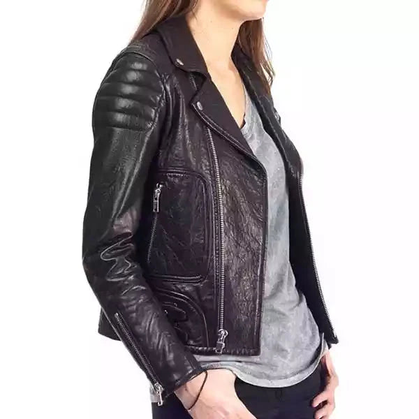 Black Upton Leather Biker Jacket Women