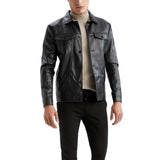 Holland Black Leather Trucker Jacket Mens