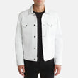 Trucker White Leather Jacket Mens