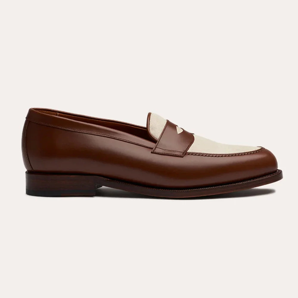 Mens Two Tone Leather Penny Loafers