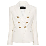 Kim Gold Button Womens Double Breasted Leather Blazer