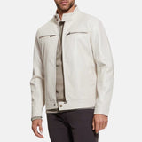 Cafe Racer White Leather Jacket Mens