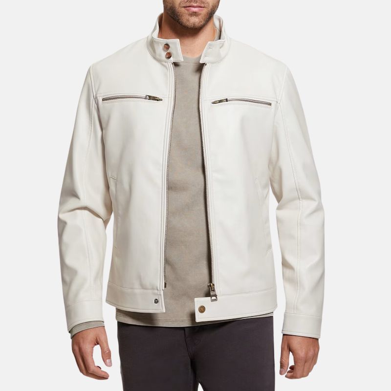 White Leather Cafe Racer Jacket Mens