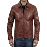 John Brown Leather Jacket With Classic Shirt Collar Men's