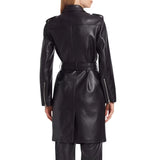 Womens Casual Black Slim Fit Leather Coat