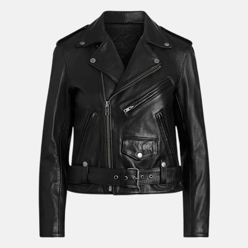 Black Leather Motorcycle Jacket For Womens