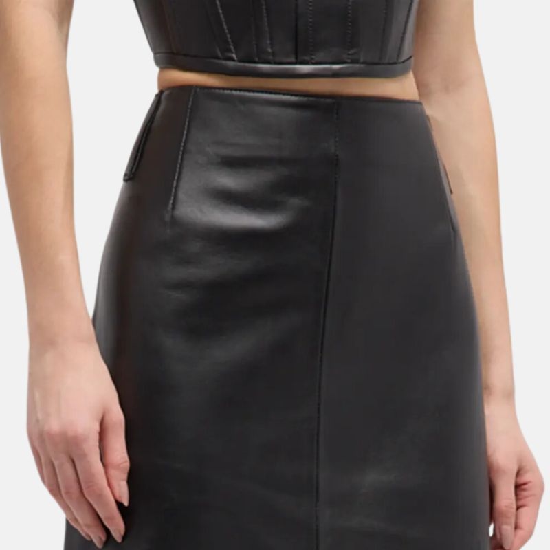 Black Leather Slim Pencil Midi Skirt