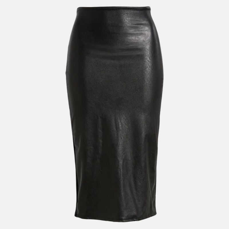 Black Leather Long Pencil Skirt