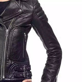 Black Upton Leather Biker Jacket Women