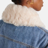 Womens Blue Denim Jacket With Fur Collar