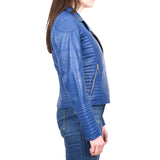 Women's Blue Quilted Leather Jacket