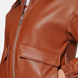 Brown Leather Bomber Aviator Jacket