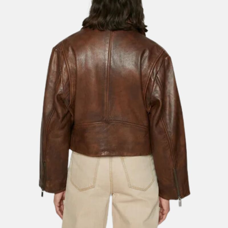 Brown Leather Biker Jacket For Womens