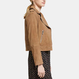 Women Brown Moto Suede Jacket