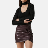 Women's Chocolate Brown Leather Mini Skirt