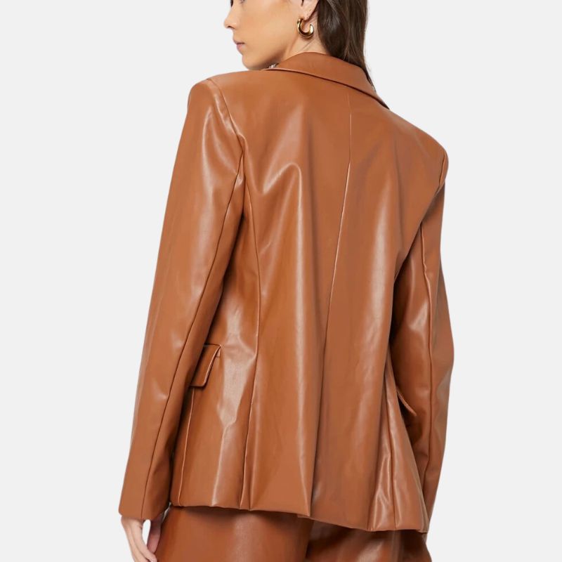 Brown Leather Blazer For Womens