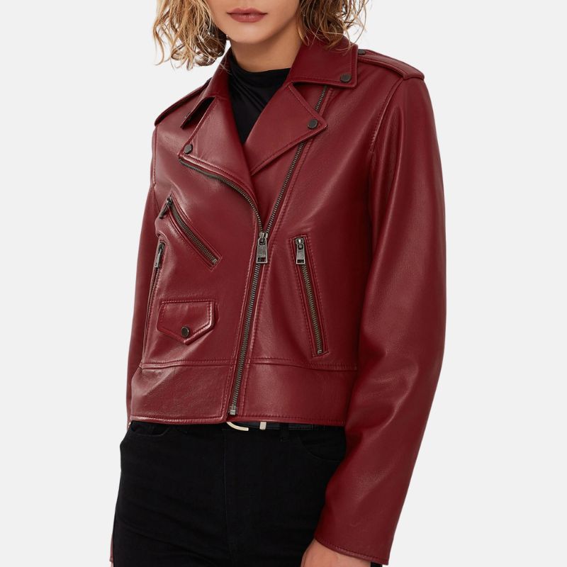 Biker Dark Red Leather Jacket