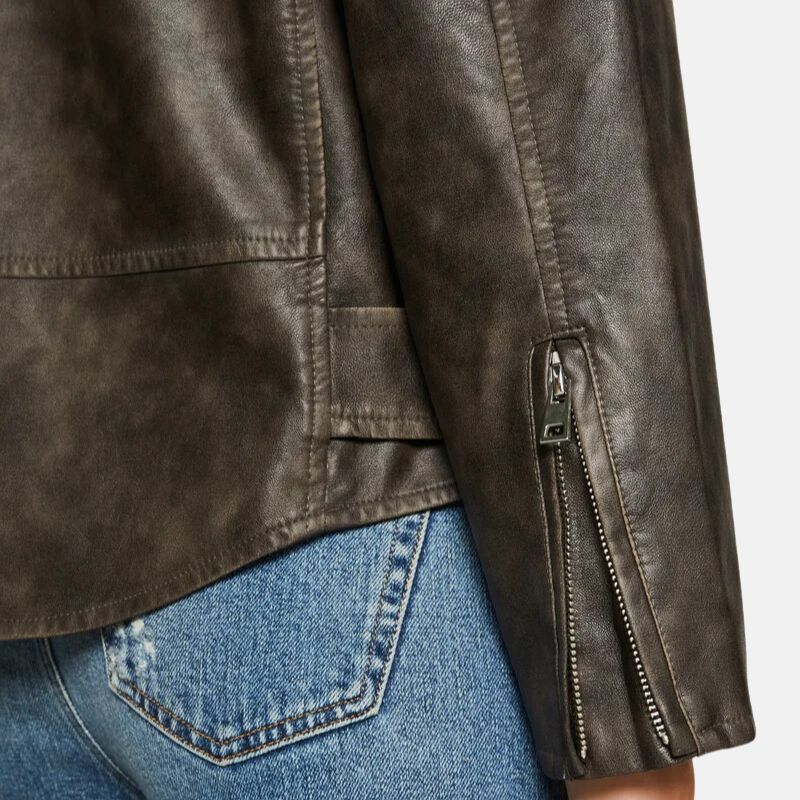 Distressed Brown Biker Jacket