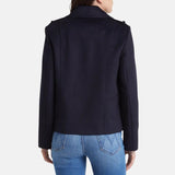 Dark Blue Double Breasted Wool Coat For Womens