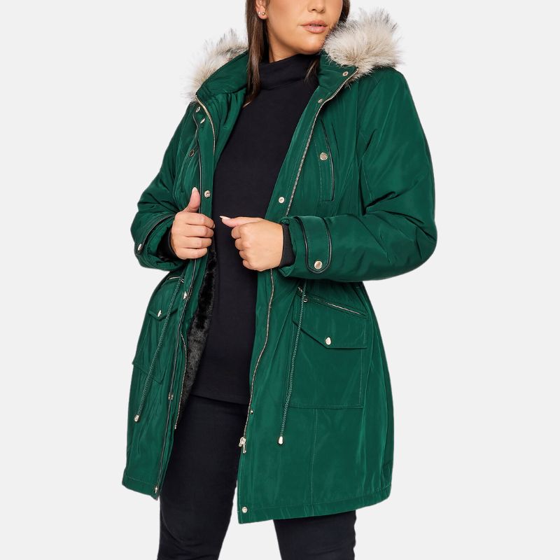 women-forest-green-fur-trim-hooded-parka