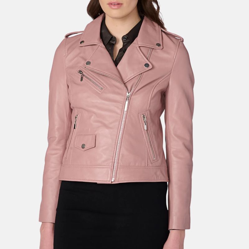 Motorcycle Womens Pink Leather Jacket