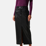 Pant Style Black Leather Midi Skirt