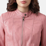 Pink Cafe Racer Quilted Leather Jacket