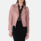 Womens Leather Pink Motorcycle Jacket