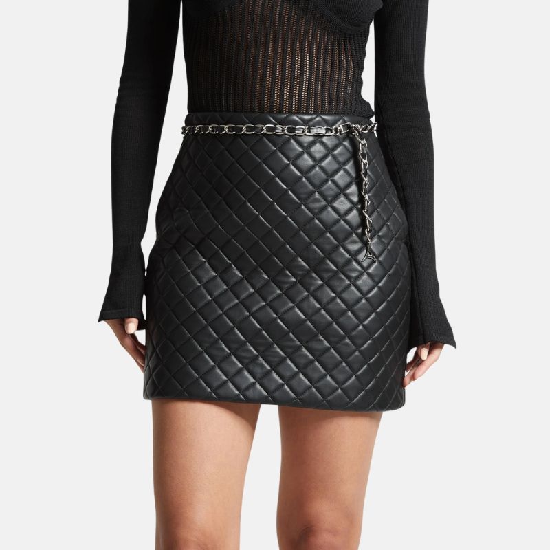 Women’s Quilted Black Mini Leather Skirt