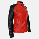 Womens Red And Black Leather Biker Jacket