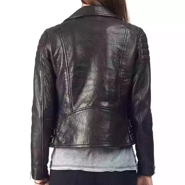 Women Upton Leather Biker Jacket Black