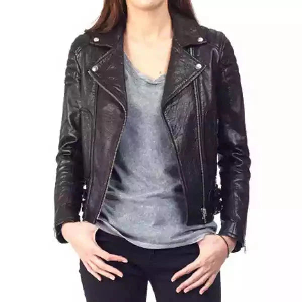 Black Upton Leather Biker Jacket Women