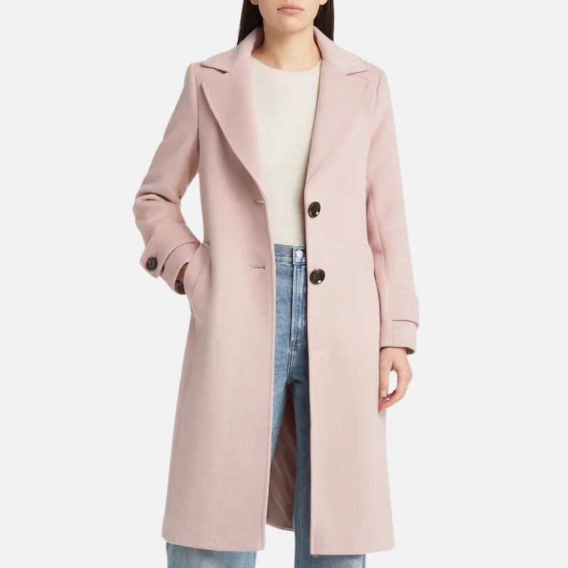 Womens Wool Long Pink Trench Coat