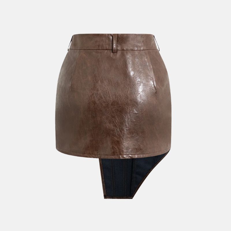 womens-asymmetrical-button-brown-leather-skirts