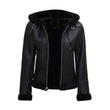 Women's Black Bomber Jacket With Fur Hood