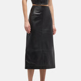 Women's Black Leather Slim Pencil Midi Skirt