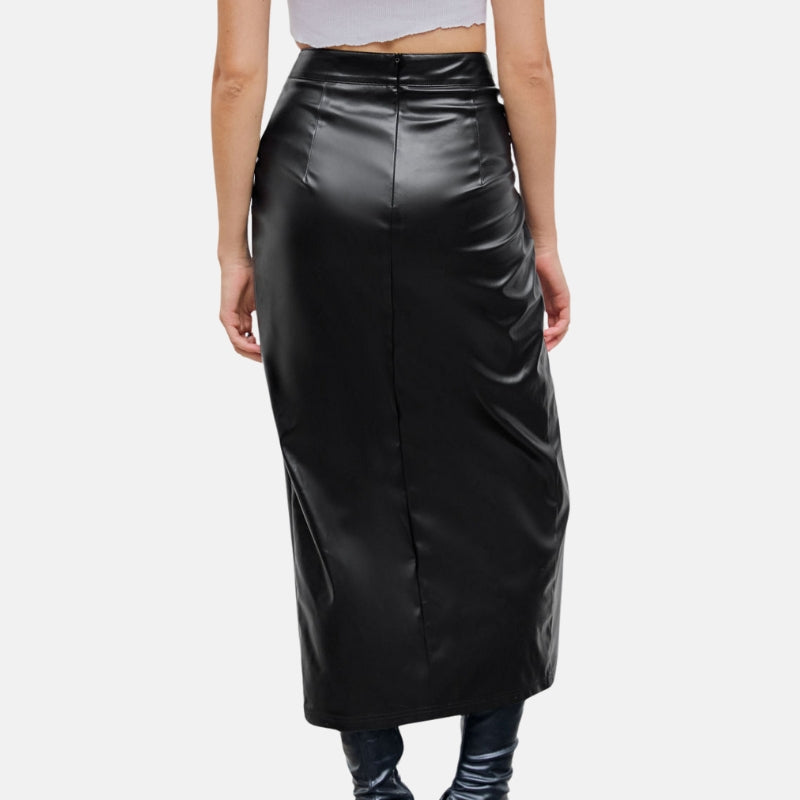 womens-black-leather-twisted-long-skirt-womens