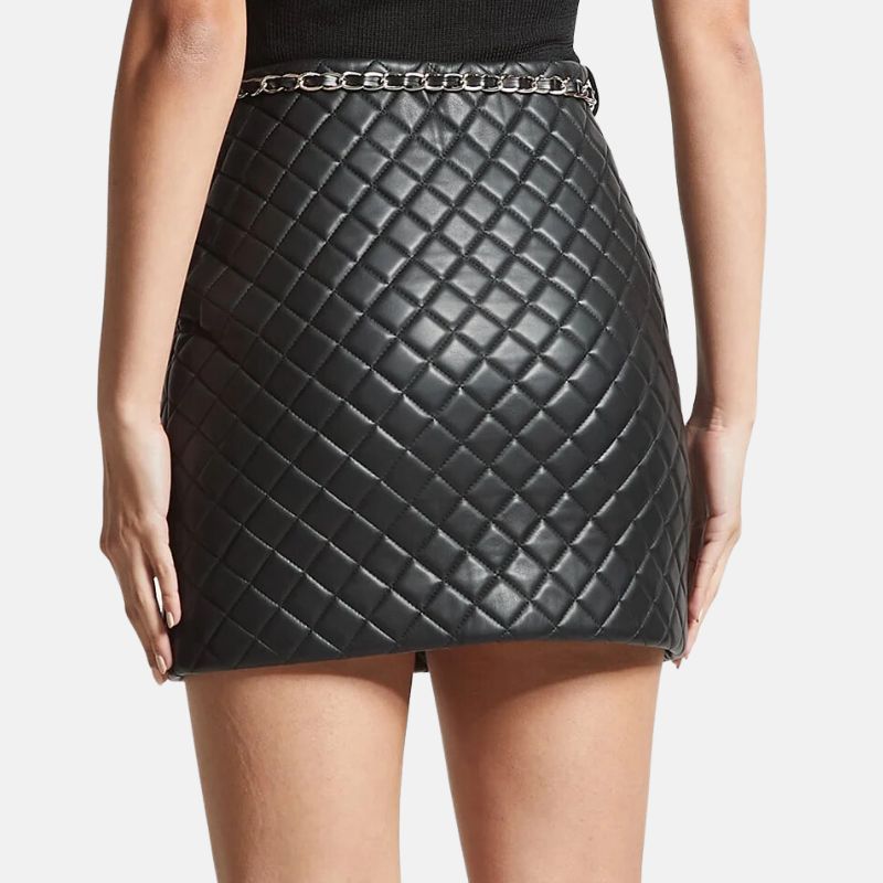 Quilted Texture Leather Womens Black Mini Skirt