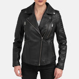 Black Quilted Moto Leather Jacket With Removable Hood