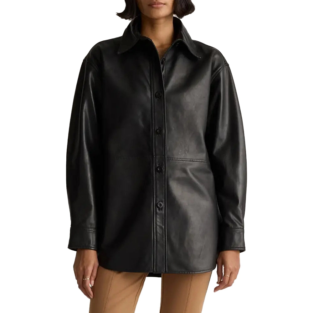 Womens Three Quarter Black Long Leather Coat