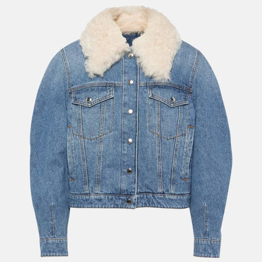 Womens Blue Denim Jacket With Fur Collar