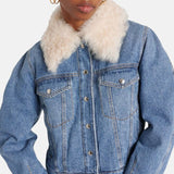 Womens Blue Denim Jacket With Fur Collar